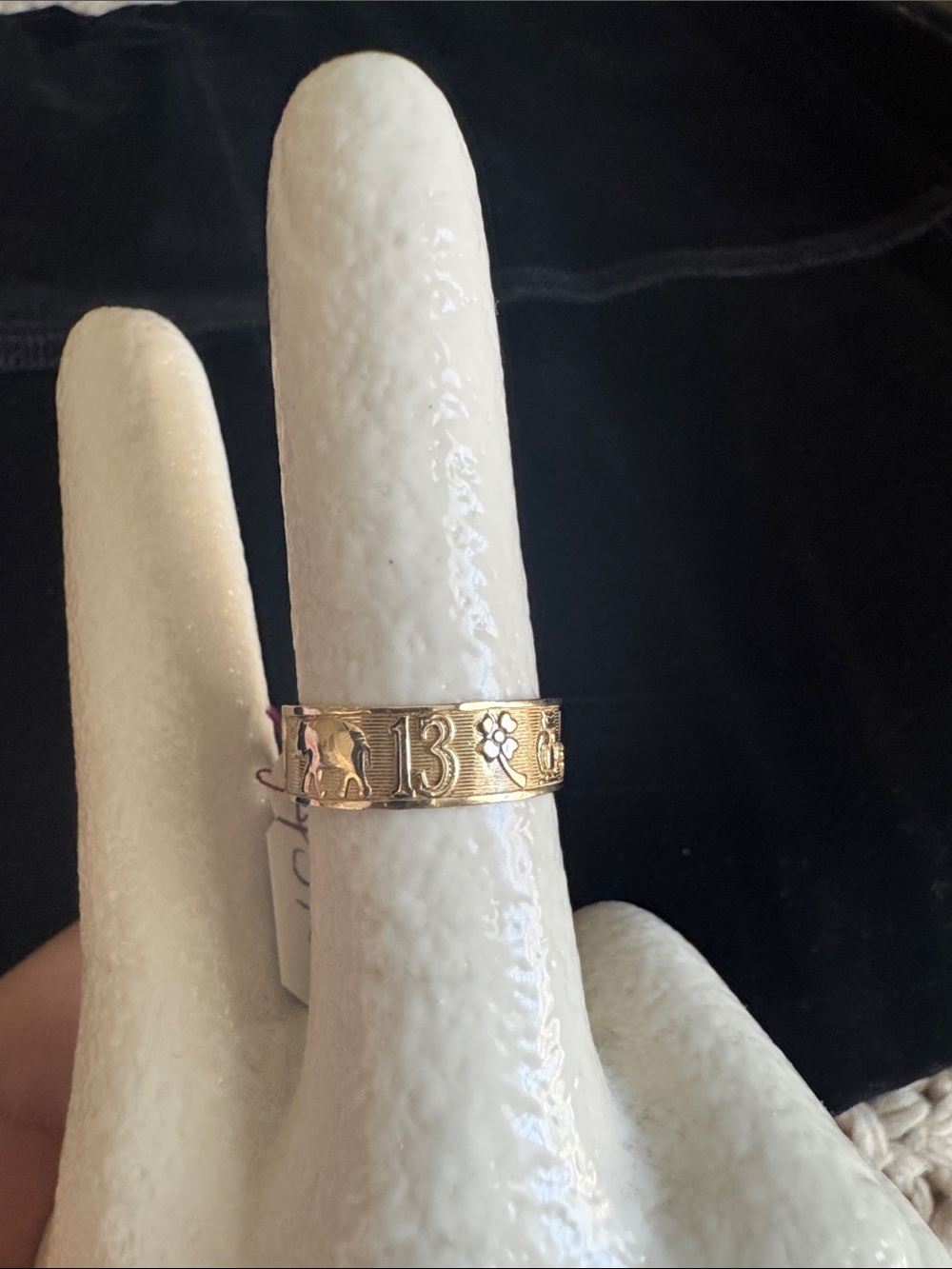 14K Gold-Tone‎ Lucky 13 Engraved Women's Band 7.5